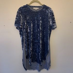 Blue crushed velvet split tunic